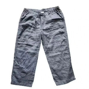 Allen Allen Linen Pants sz Large Gray Drawstring Pull On Relaxed Wide Leg Pocket